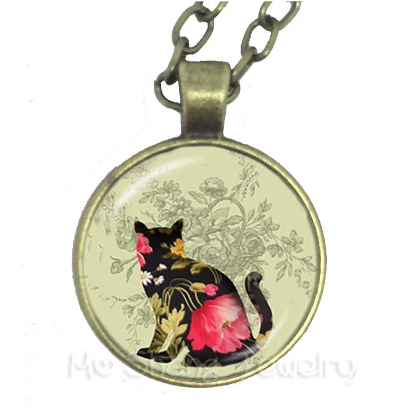 Black Cat Peeping Picture Round Glass Dome Necklace Animal Pattern Series Pendant Cat Lover Gift Handmade Fashion Sweater chain
