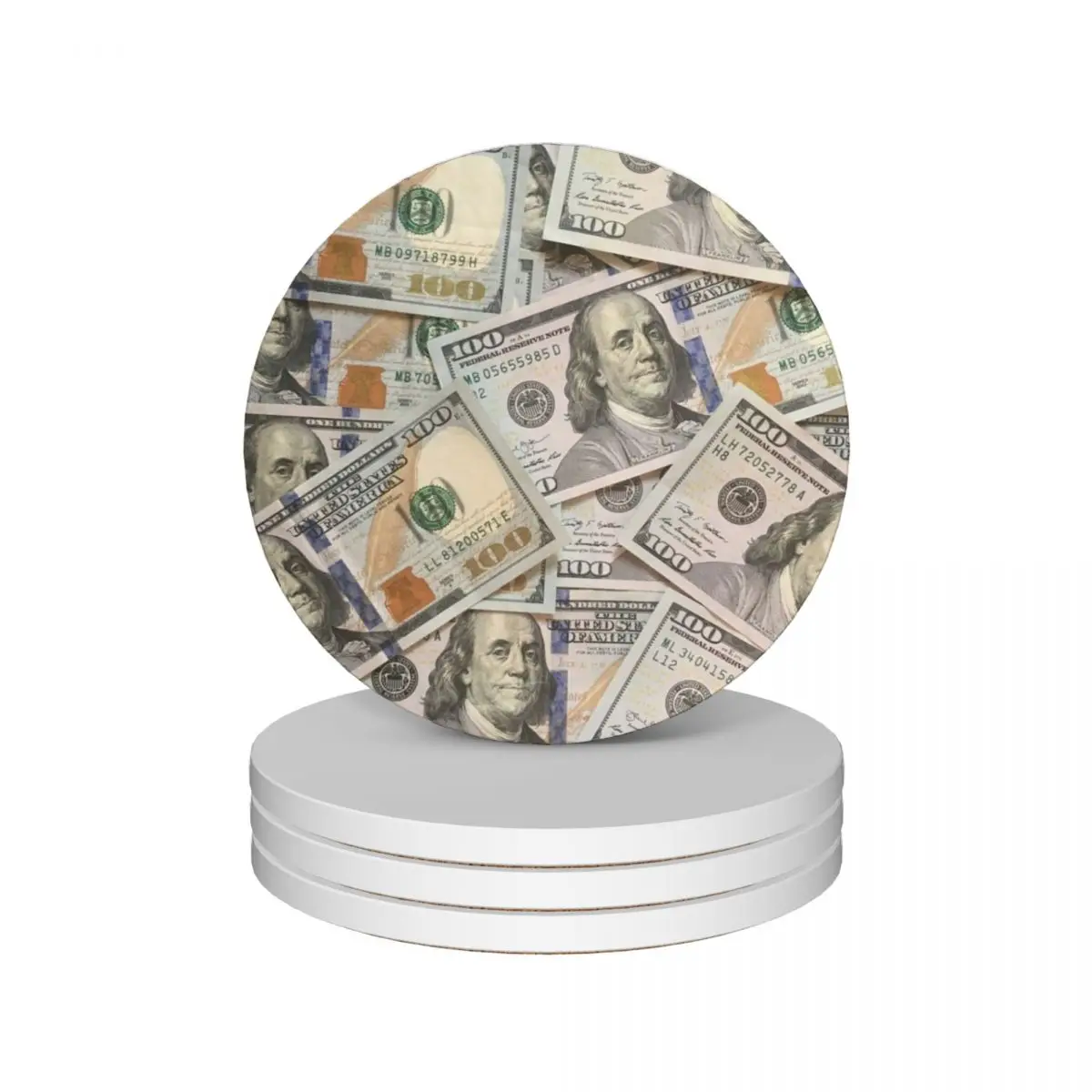 

New Hundred Dollar Bills Money Attraction Ceramic Coasters (Set of 4) slate drink set plate Coasters