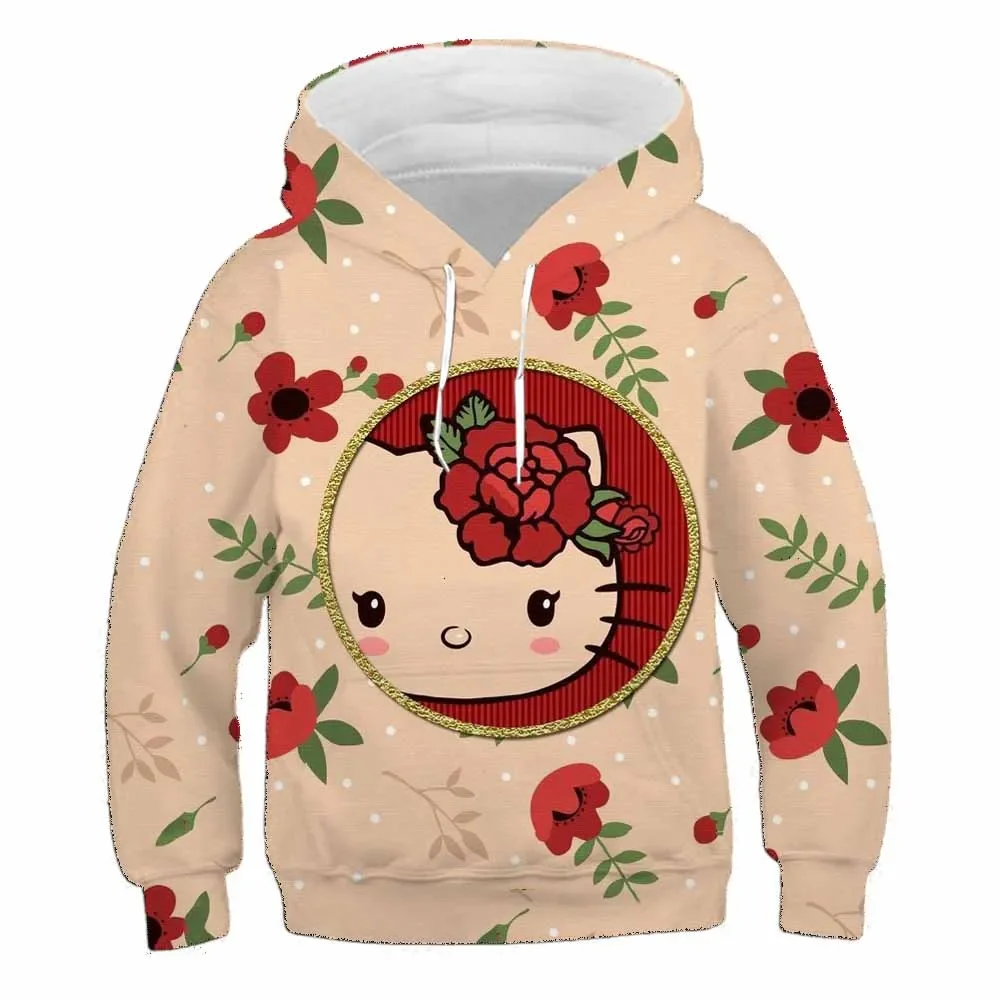 2023 Hello Kitty Autumn Hoodie Girl Kawaii Sweet Cool Top Kawaii Loose Cartoon Harajuku Style Vintage Clothes Y2K children Girl