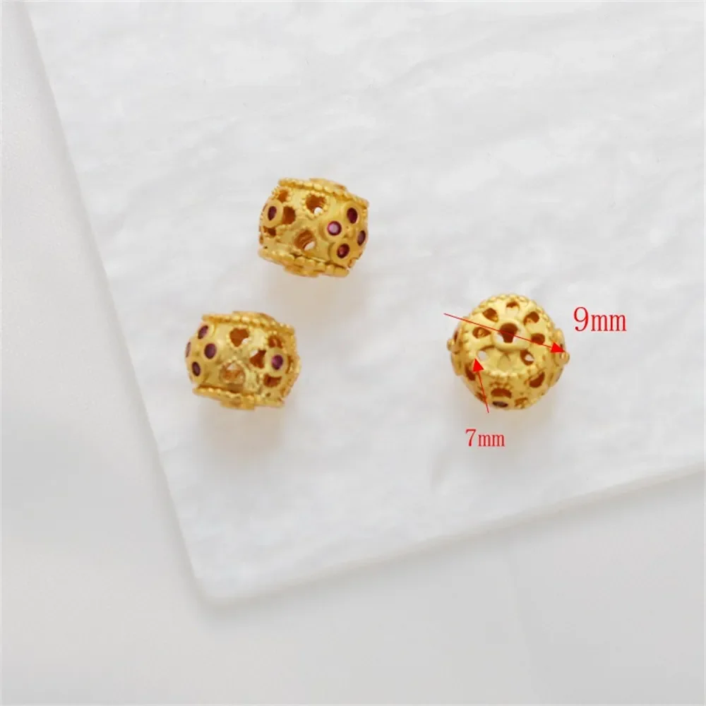 

18-каратное золото, матовые золотые полые бусины, инкрустированные цирконом, овальные, сквозные, свободные бусины, сделай сам, браслет, ожерелье, аксессуары