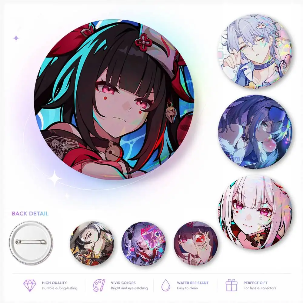 H-onkai S-tar R-ail Cartoon Round Brooches On Backpack Jacket Acrylic Button Pins Collection Gifts