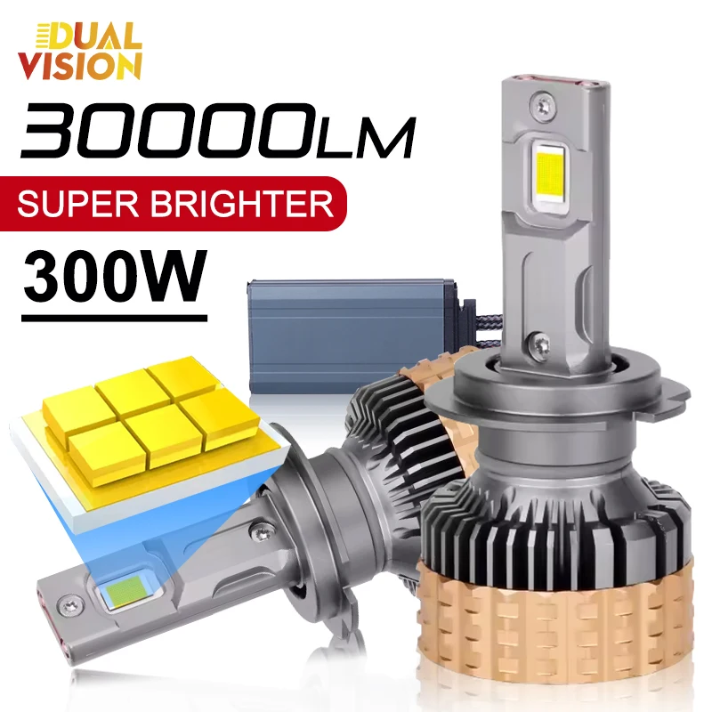 

Dualvision K5C H7 LED Headlight Bulbs CANBUS High Power 300W 30000LM Hi/Lo Beam White 6000K Mini Auto Lamp Fog Lights 2PCS 12V