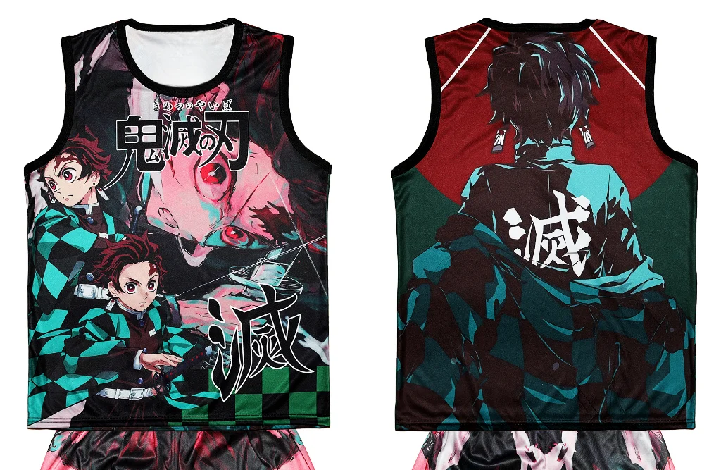 Demon Slayer Doppelseitig 3D-gedrucktes Basketball-Trikot, Tanjiro-Styles erhältlich, Trendiges sportliches Anime-Trikot, Shorts, Freund