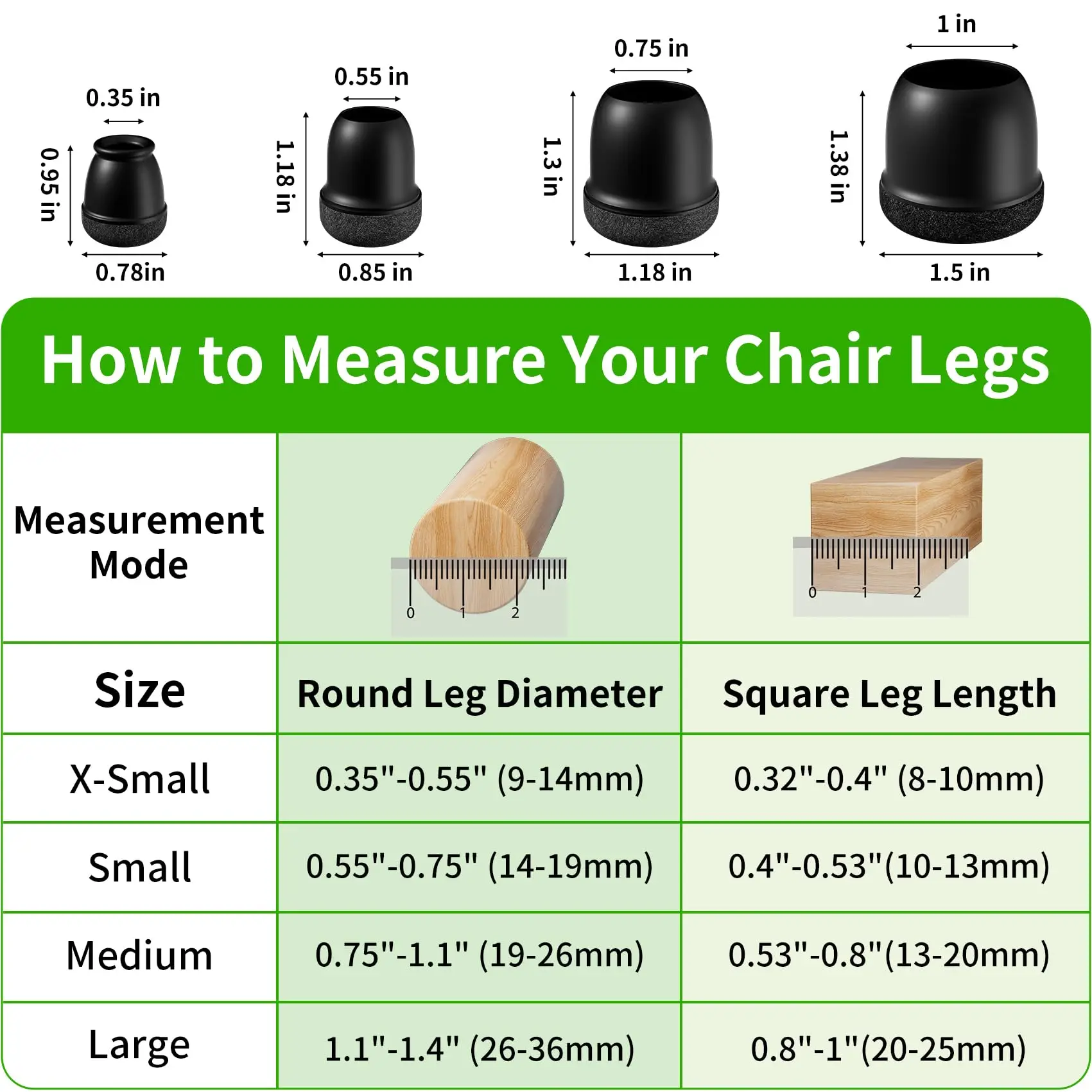 16PCS Black Silicone Chair Leg Caps Covers Round Felt Furniture Floor Protectors for Hardwood Floors Noise Reduction Pads