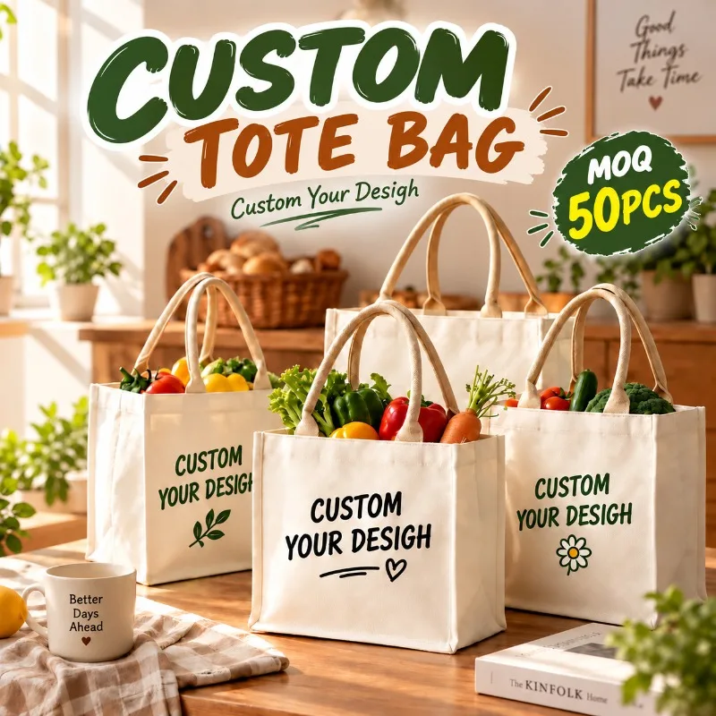 Wholesale Custom Tote Bags Personalized Canvas Shopping Bag with Logo Printing Reusable Cotton Bag Promotional Gift Bag MOQ50PCS