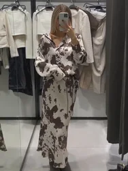 HH Women Fashion Skirts Suit Turn-down Collar Printed Single-breasted Shirt+Spring High Waist Belt Satin Texture Midi Skirt