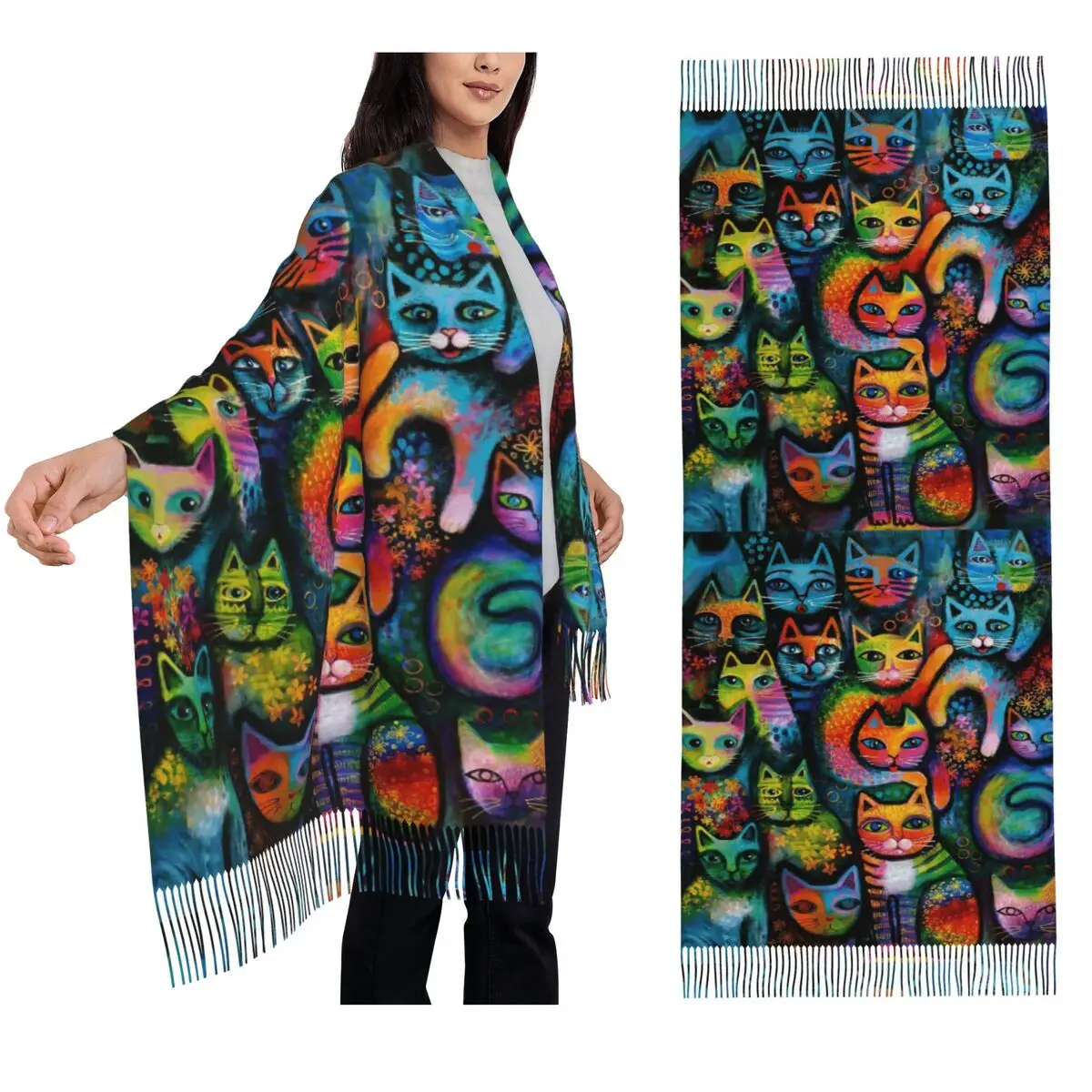 

Шарф Magicats, шарфы с кисточками для женщин, мягкие теплые шали и накидки, большая осенне-зимняя шаль