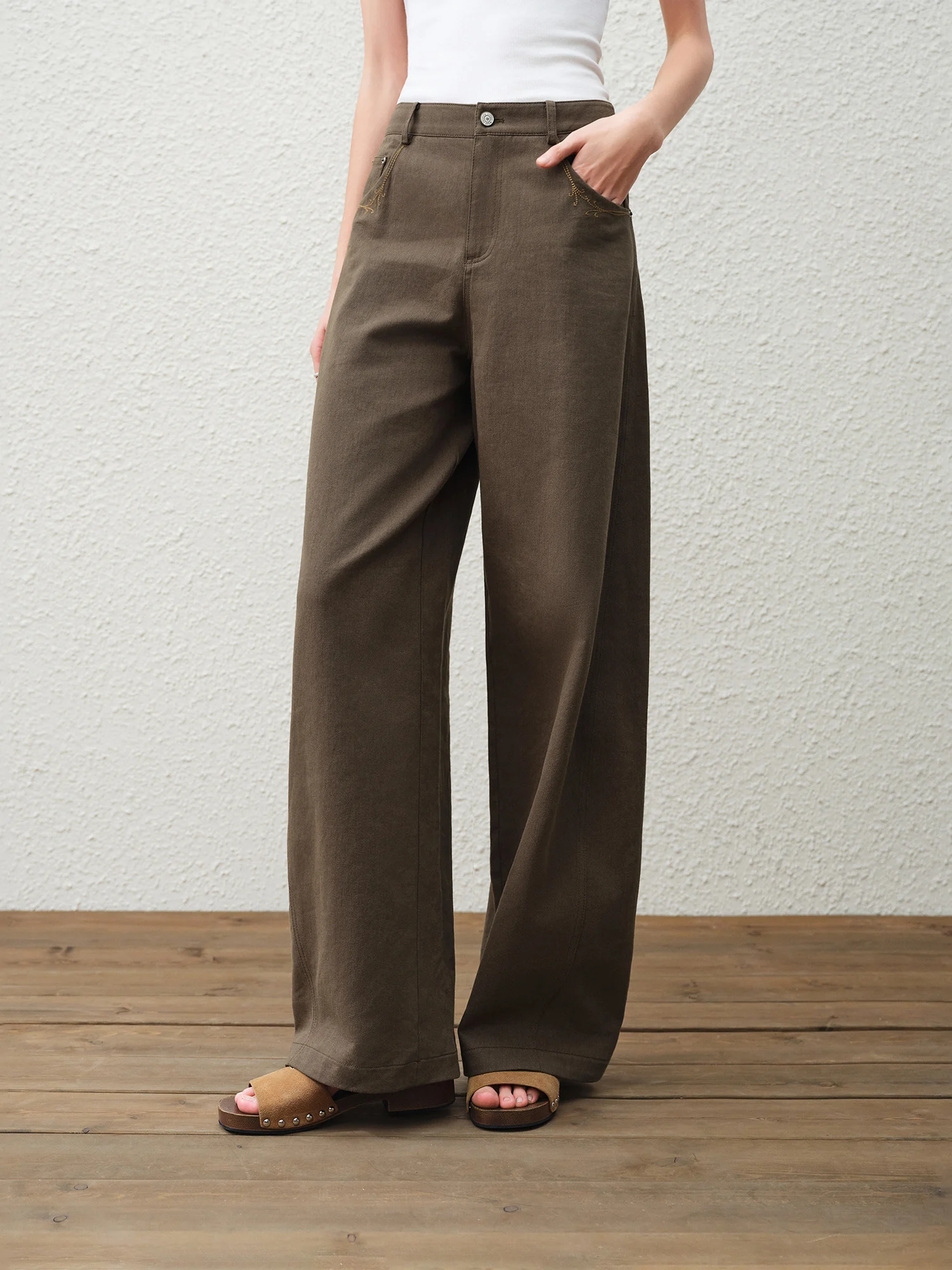 FSLE【Premium Series】2026 Spring Women Embroidered Retro Straight Leg Jeans Wide Leg Flared Denim Pants Y2K Vintage Casual Style