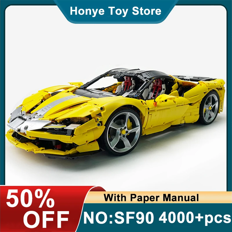 MOC Technical Yellow SF90 SuperCar Custom Vehicle Model Building Blocks Brick DIY Toys Assembly Birthday Christmas Gifts For Kid