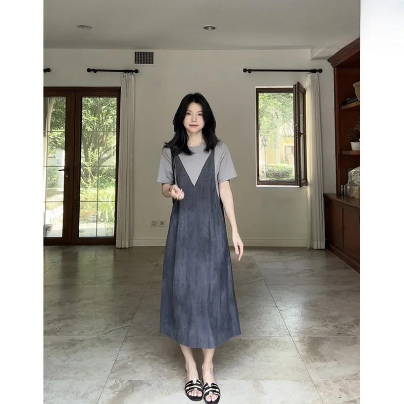 

Летнее повседневное платье Co99 из смесового хлопка свободного кроя с коротким рукавом, пэчворком, завышенной талией и А-образным силуэтом, с круглым вырезом, цельное