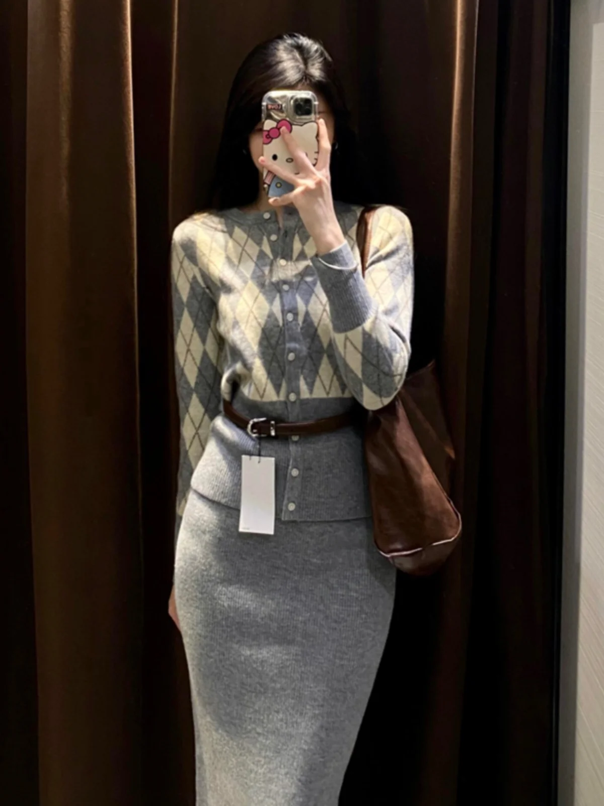 

Ay College Sle Вязаный свитер Женский открытый кардиган с поясом Длинный све круглый Ne Spring Faion Sweet Sle Slim Fit