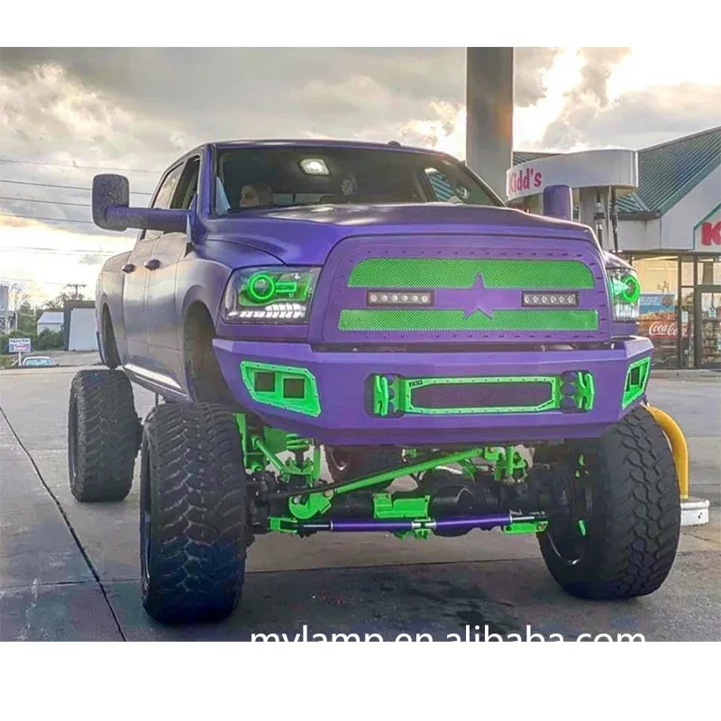For Dodge Ram Headlights 2009-2019 Custom LED RGB Front Lamp Bi-LED Projector Angry Eye