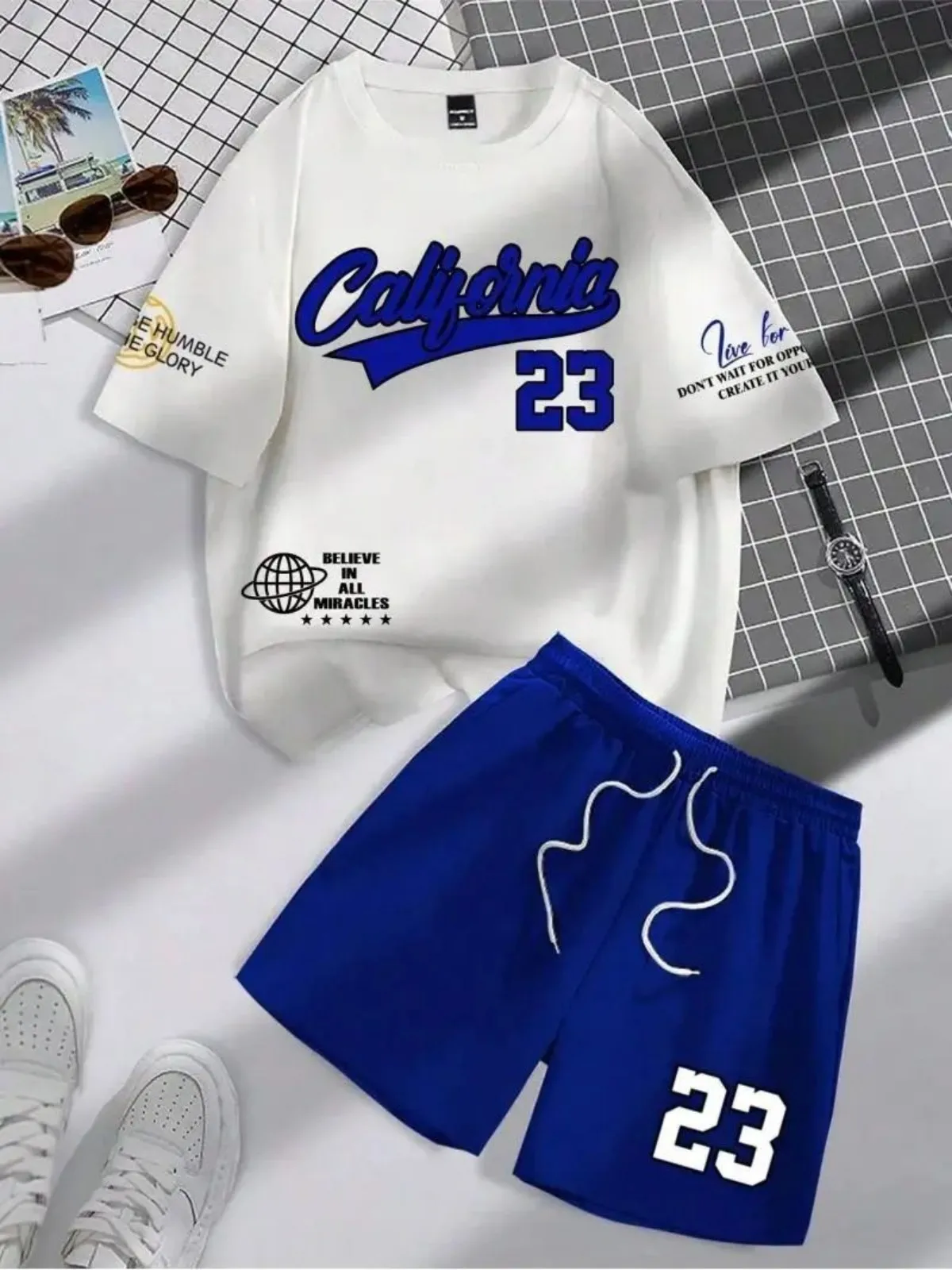 

Новые мужские повседневные спортивные дышащие быстросохнущие футболки с круглым вырезом и шортами, комплект лета 2025, размер 23, подходит с принтом