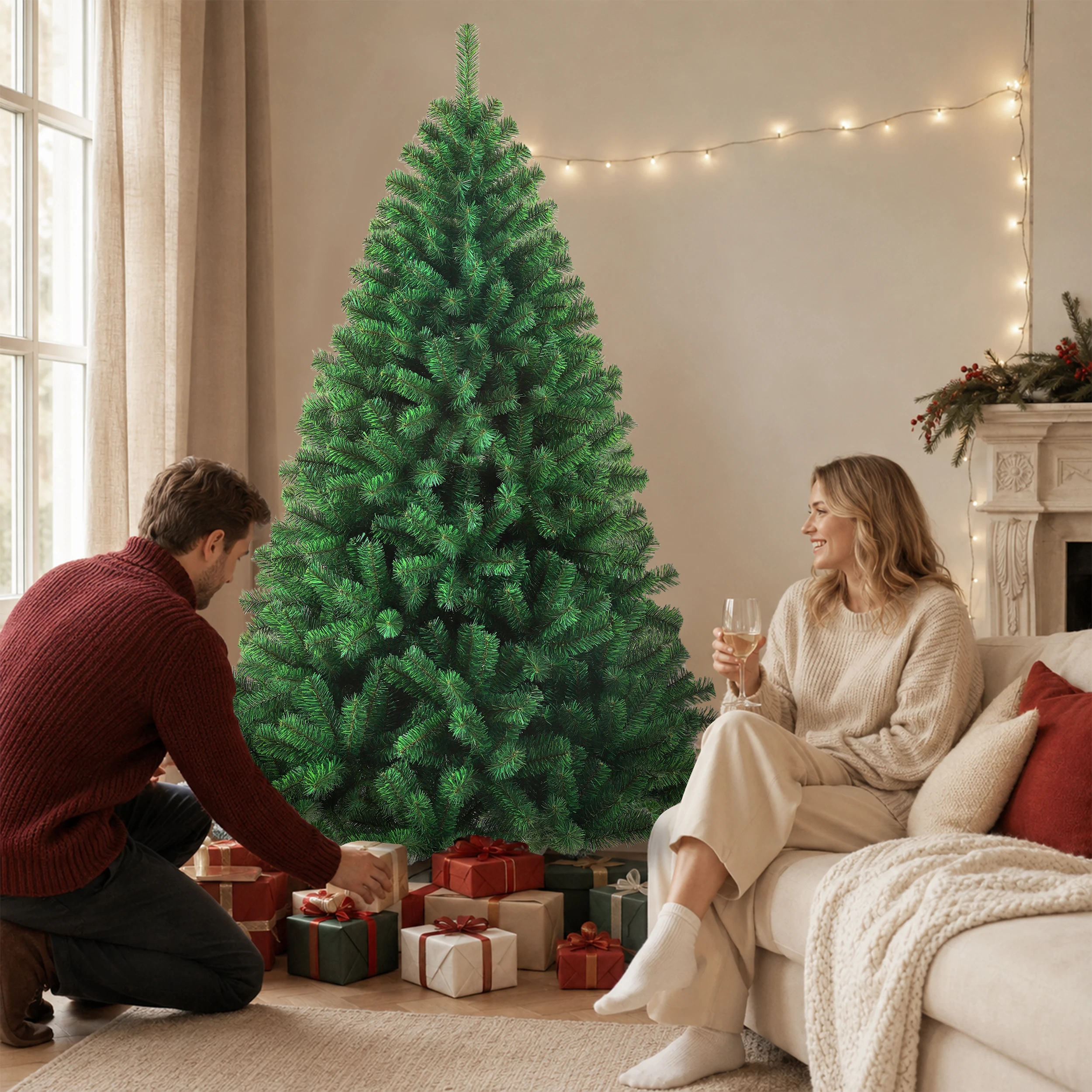 180/210 cm PVC-Weihnachtsbaum mit dichten, realistischen grünen Zweigen, vollständig formbar und mit stabilem Metallständer, wiederverwendbare Weihnachtsdekoration für Zuhause, Büro, Schule, Partys, Weihnachts- und Winterfestdekoration im Innenbereich – Detail 12