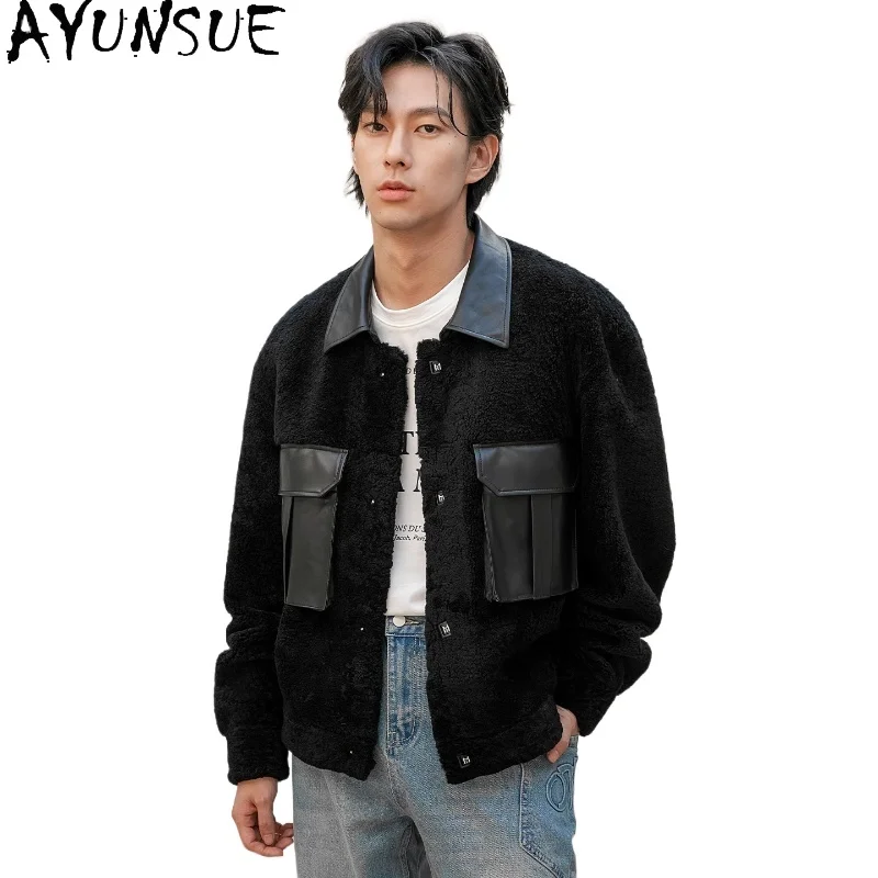 

AYUNSUE Natural Lamb Fur Coat Man 2025 Autumn Winter Short Genuine Sheepskin Leather Jacket Korean Fashion Men's Real Fur Coats
