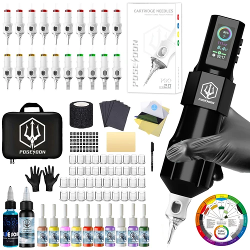 Kit de Tatuaje POSEIDON V6, Aguja para Tatuaje, Kit de Tatuaje para Maquillaje Permanente, Kit de Máquina de Tatuaje, Pluma de Tatuaje Inalámbrica Negra