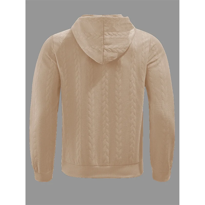 2025 ربيع الخريف نمط جديد الرجال فضفاض لون نقي سستة موضة الجاكار محبوك جاكت مزود بغطاء للرأس الرجال عادية البلوز اللياقة البدنية