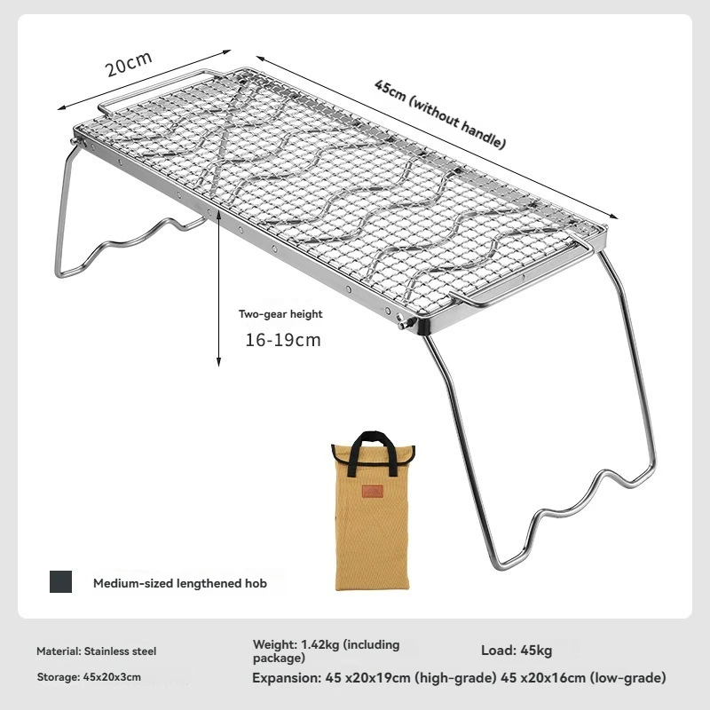 

CAMPINGMOON MSW-1015 folding 304 stainless steel grill with mesh, medium size, extended height, adjustable storage bag