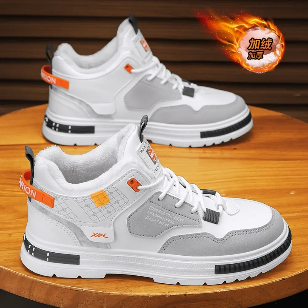 

Mens Walking Shoes Flat Casual Outdoor Sports Leather Casual Sneakers Trendy Winter Warm Cotton Sports Shoes for Men