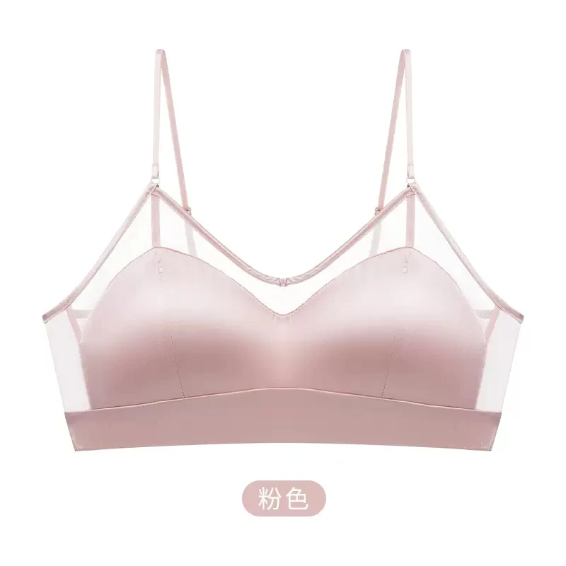 BirdTree 6A 100%Mulberry Silk Gather Bra, Women Silky Solid Thin, Wire Free Sexy French Underwear, 2024 Spring Summer P41002QC