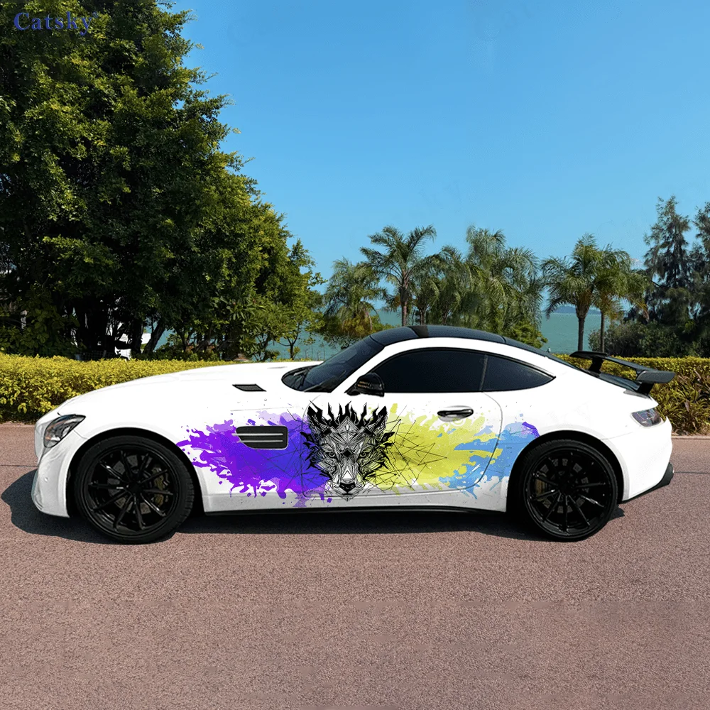 Wolf Gradient Flame Lines Car Side Sticker Decor,PVC Waterproof Scratch Resistant Decal,Car Protection,Auto Accessories Gift