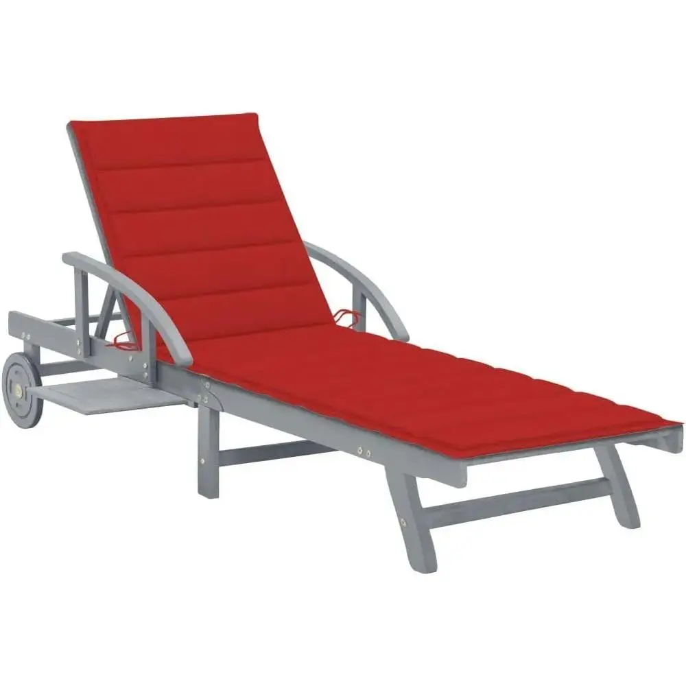 Patio Sun Lounger with Cushion Solid Acacia Wood Outdoor Furniture Comfortable Recliner Garden Pool Deck Relaxation