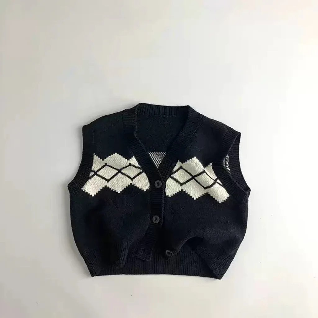 Korean Version Ins Knitted Solid Color Pattern Spring and Autumn Season Children's New Men's and Women's Treasure Vest Pants