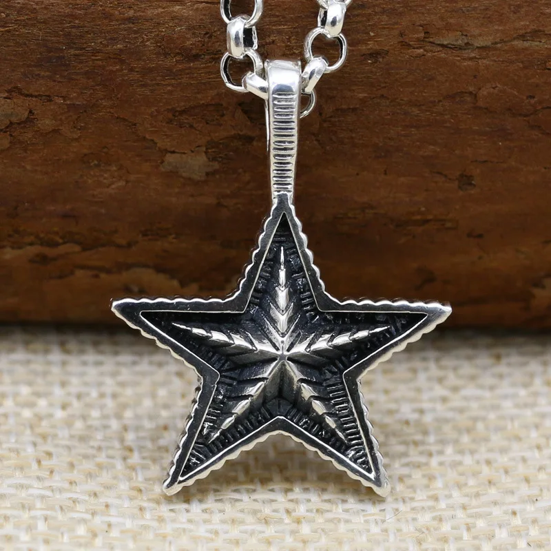 Cody Asian punk female personality five star pendant antique sterling silver necklace trendy male star pendant gift