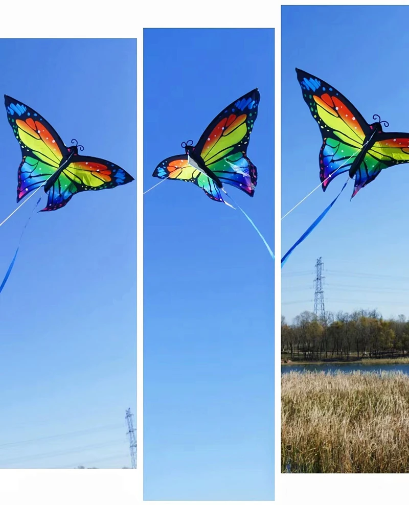 Butterfly Flying Nylon Kites for Kids, Professional Wind Kites, Brinquedos ao ar livre, Voo colorido, Fábrica, Frete Grátis