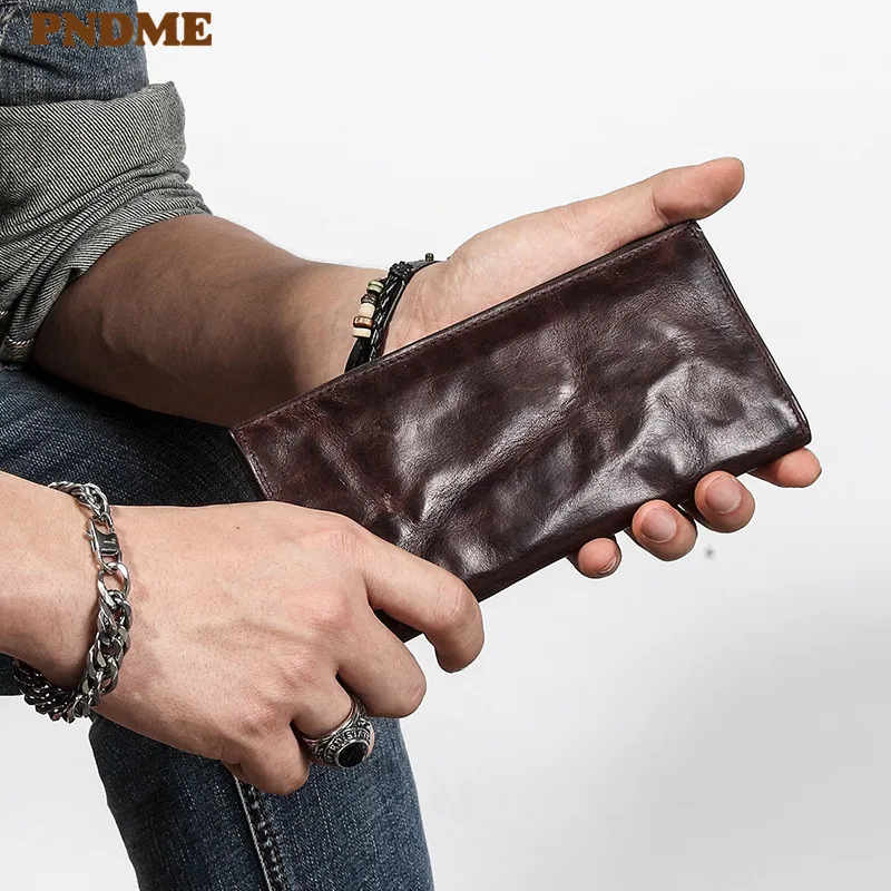 

Vintage Trendy Pleated Luxury Genuine Leather Men's Clutch Bag Weekend Daily Designer Real Cowhide Teens Multi-card Phone Wallet