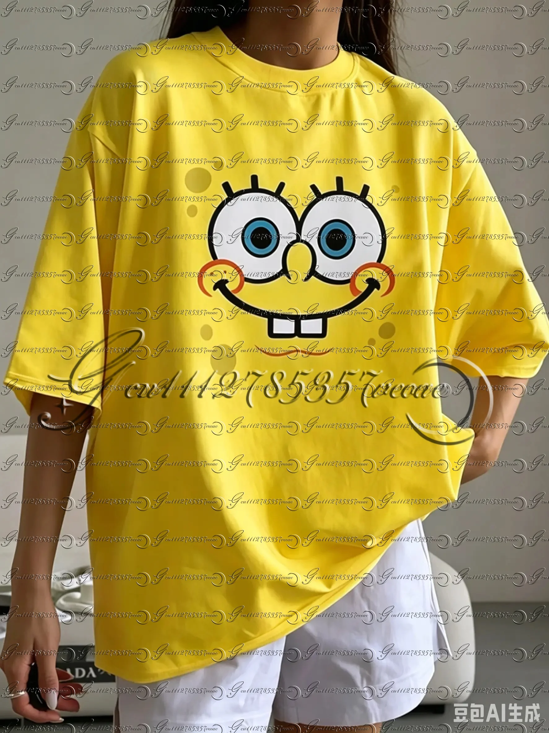 

SpongeBob&Patrick Star Print T-shirts For Women Summer Cartoon Tshirts Squidward Cute Short Sleeve Tees Y2K Couple Street Tops