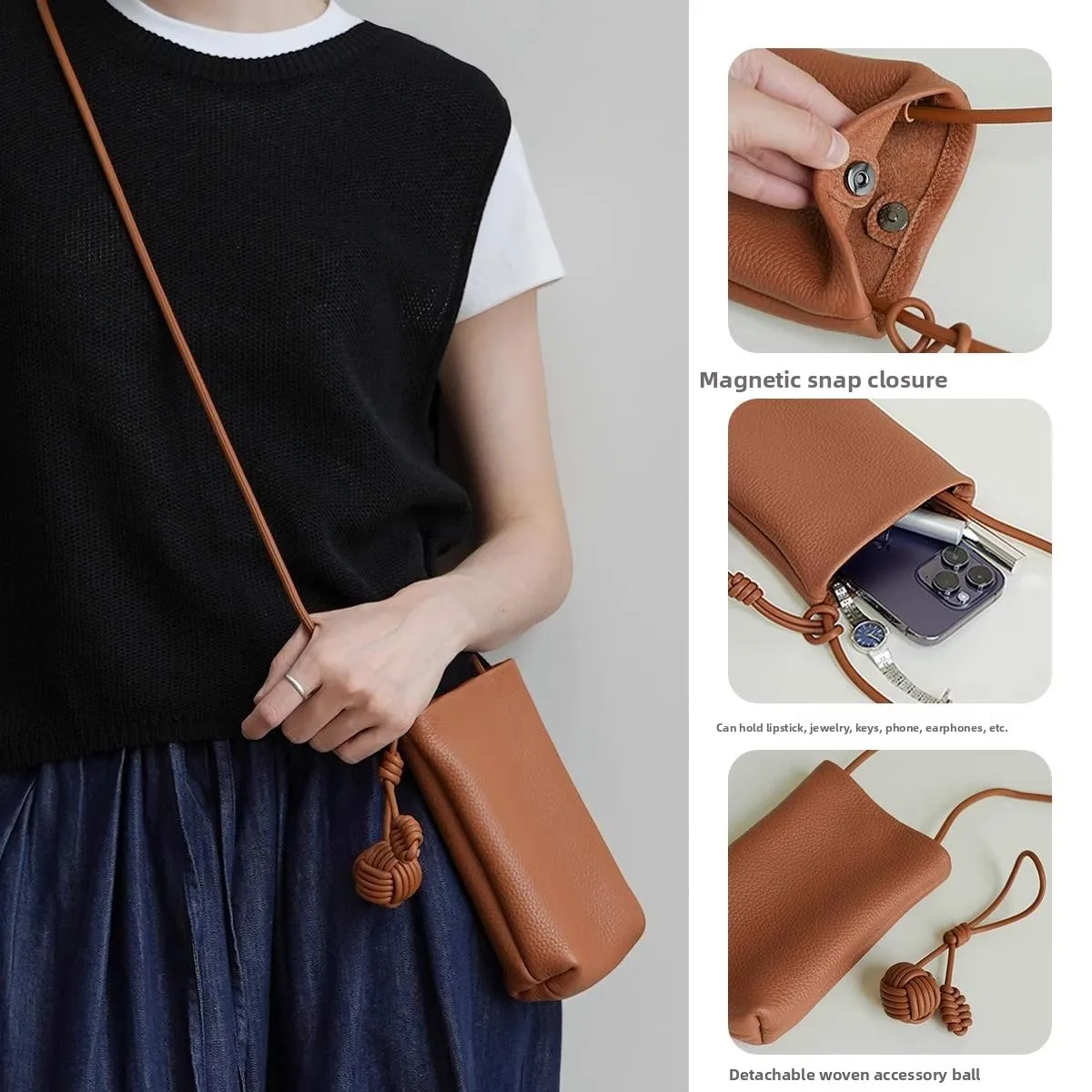 

Lightweight Crossbody Bag for Women Summer Walking Mobile Phone Bag Soft PU Leather Casual Sle Single oulder Strap