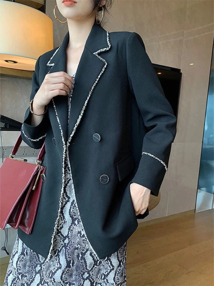 

Женский свободный крой, винтажный модный пиджак, весна-осень 202, свободный крой в корейском стиле, модное британское пальто для кампуса