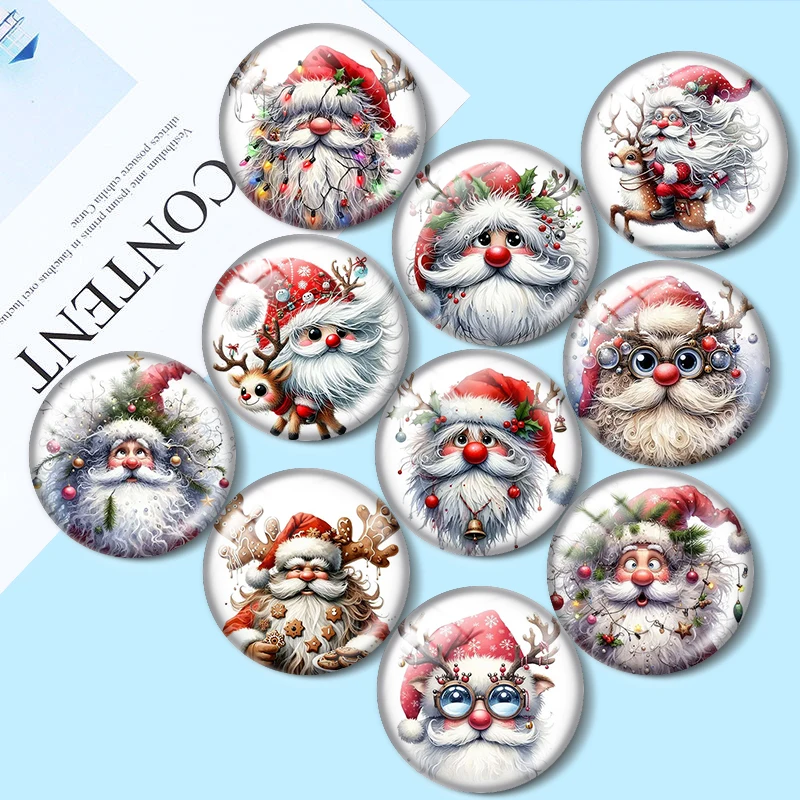 

Christmas Santa 12mm/16mm/18mm/25mm Round Photo Glass Cabochon Demo Flat Back Making findings Design for DIY Jewelry