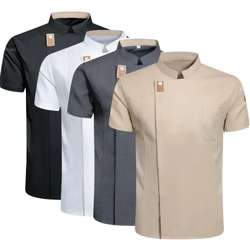 Nuevas chaquetas de Chef para hombres y mujeres, camisa de cocinero de manga corta, uniforme de Chef sólido, uniforme de camarero de panadería, restaurante, camarera, Tops