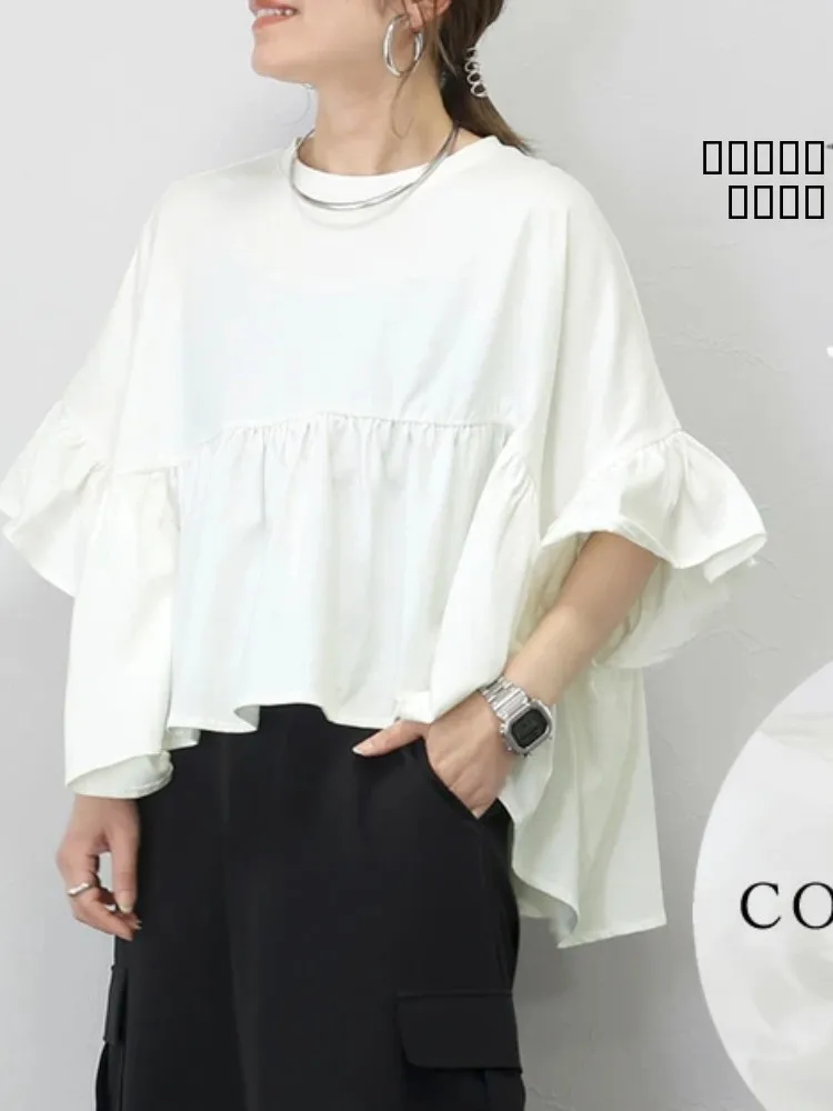 T-shirt ample en coton et lin confortable pour femme, avec dentelle douce et élégante, haut polyvalent pour le quotidien, effet rajeunissant...