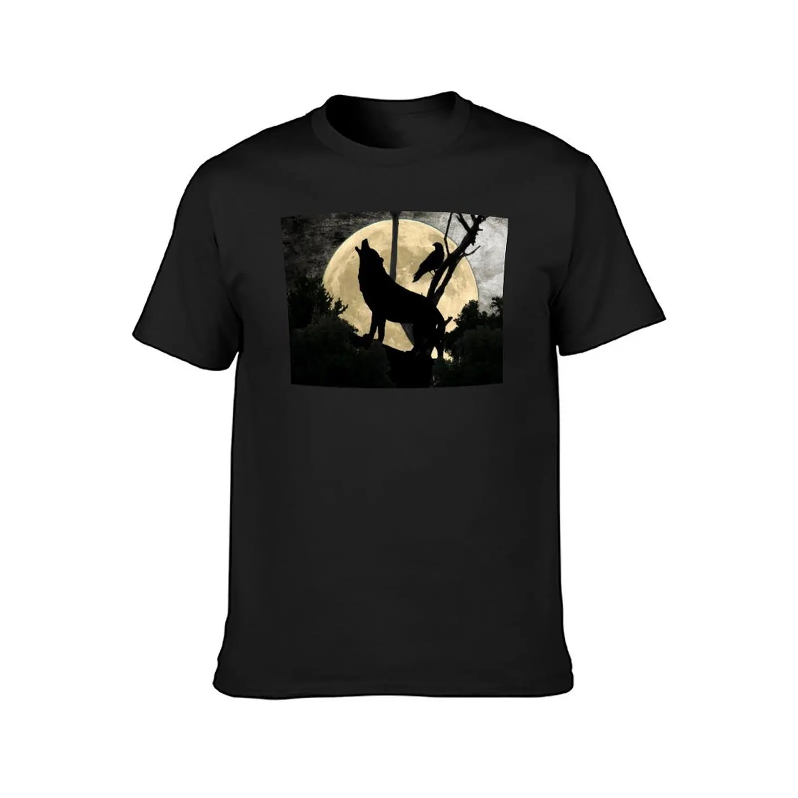 Howling Wolf Crow Moon Animal Black Bird Silhouette Art A388 T-Shirt plus sizes boys whites oversized t shirts for men