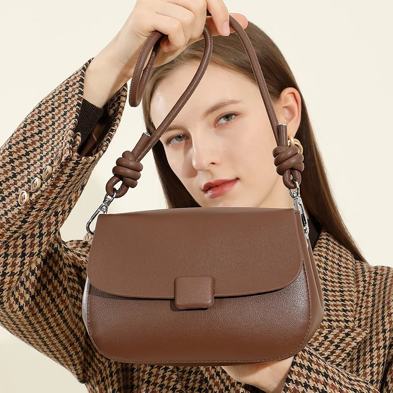 Soft Cowhide Crossbody Luxury Female Vintage Messenger Bag Top Grain Cowhide Leather Bag Women's Small Square Purses Handbag