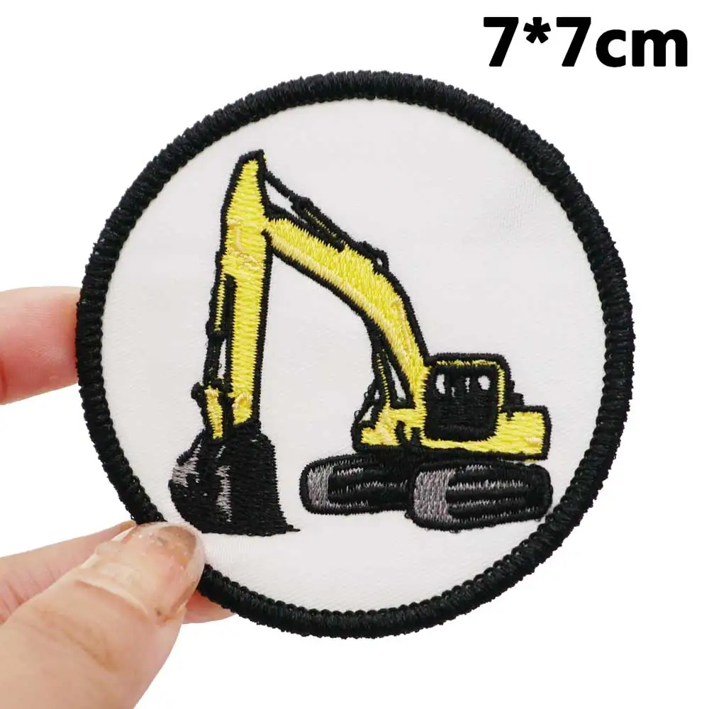 excavating machinery Embroidered Patches Applique Sewing Label punk biker Band Rock Clothes Badges with hook backing