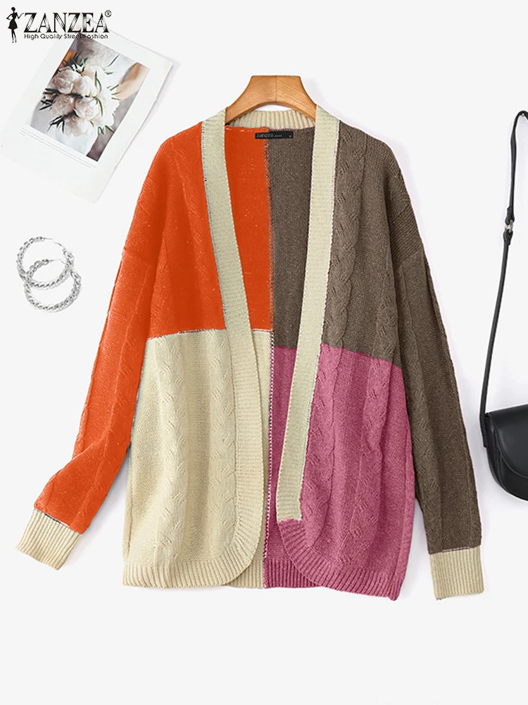 

ZANZEA Autumn Winter Long Sleeve Knitted Sweaters 2025 Stylish Women Sweaters Cardigan Outwear Long Kimonos Coats Woman Jumper