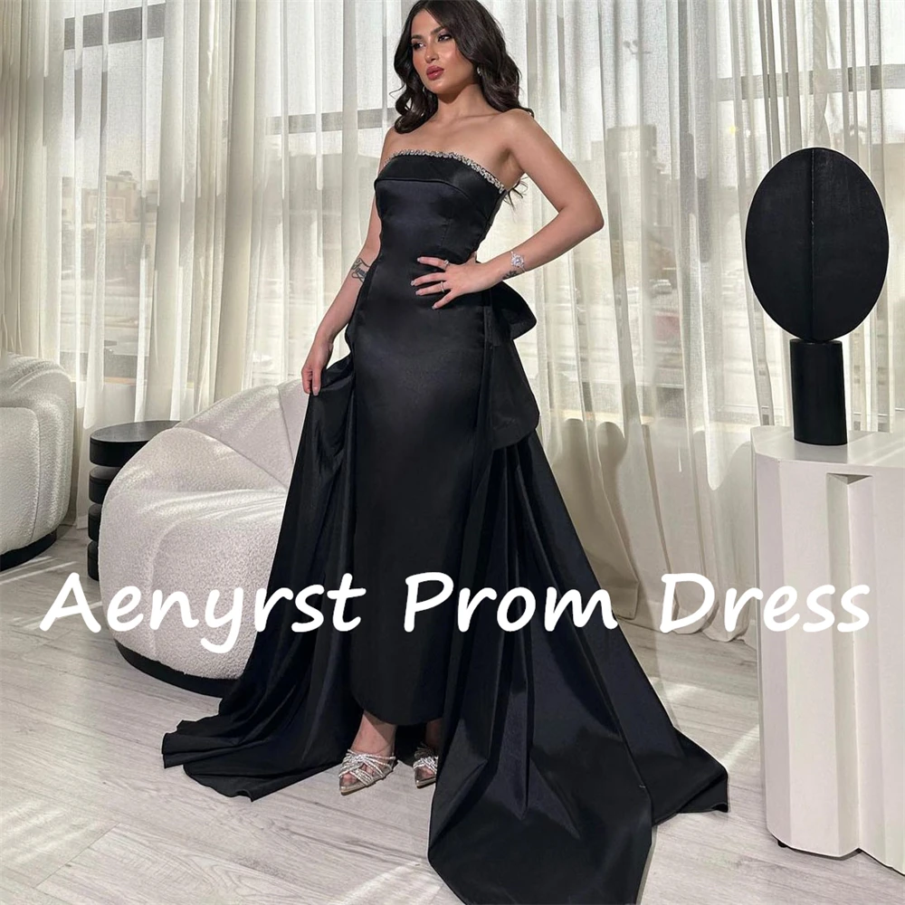 Aenyrst schwarz träger lose Satin Ballkleider gerade Kristall Abendkleider knöchel lange Dinnerparty Kleid elegant فساتين الس카رة