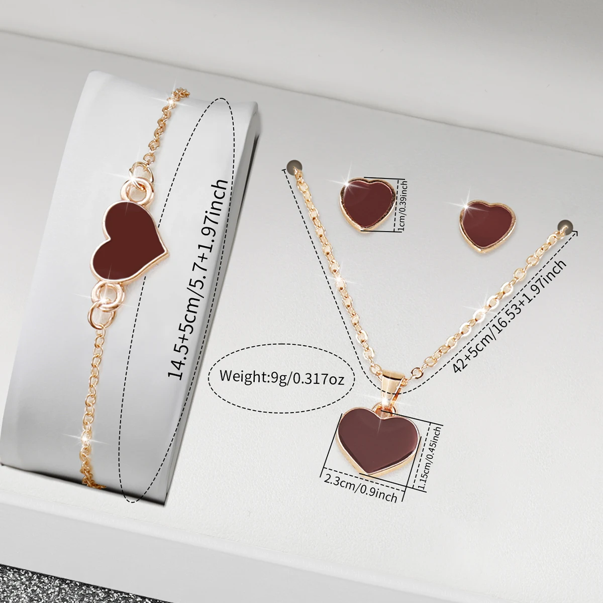 5-teiliges Modisches Damen-Uhren-Set mit Herz-Schmuck, Elegante Quarz-Armbanduhren mit Lederarmband und Modischen Accessoires als Geschenk (Ohne Box) – Detail 9