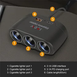 Chargeur de voiture Laguna 120W, adaptateur allume-cigare pour touristes, USB PD, prise de charge rapide, adaptateur pour iPhone, GPS, Prada Cam