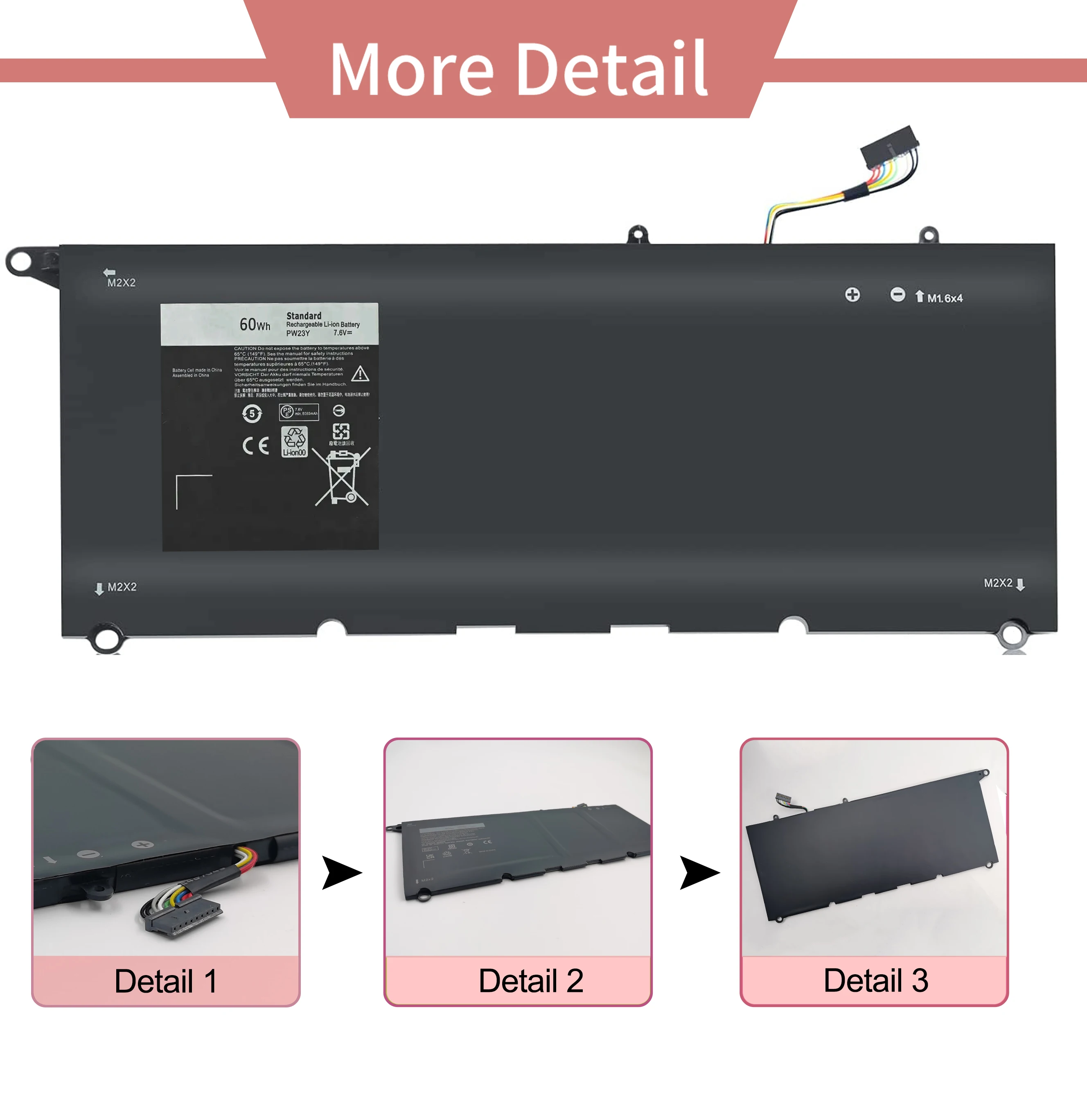 JGTM New Genuine PW23Y Battery for Dell Xps 13 9360 for 0RNP72 0TP1GT Laptop Batteries New Li-ion 4 Cell 7.6v 60wh PW23Y