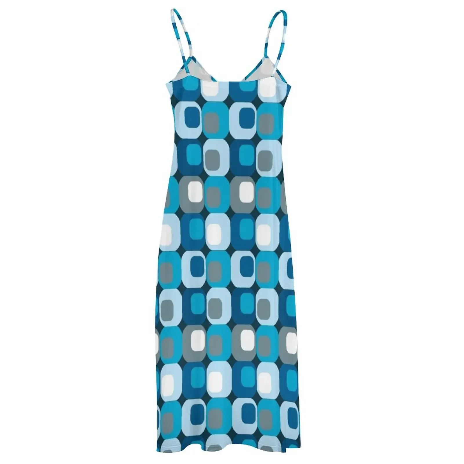 Retro Mod Blue Abstract Sleeveless Dress Clothing women's clothing trend 2024 dresses for womens 2024