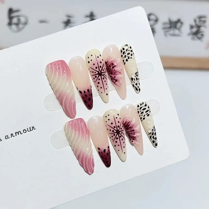 

Y2k10Pcs /Set Full Cover False Nails Press on Nails Fake Nails Diy Pure Handmade Removable Three-dimensional Big Flower French