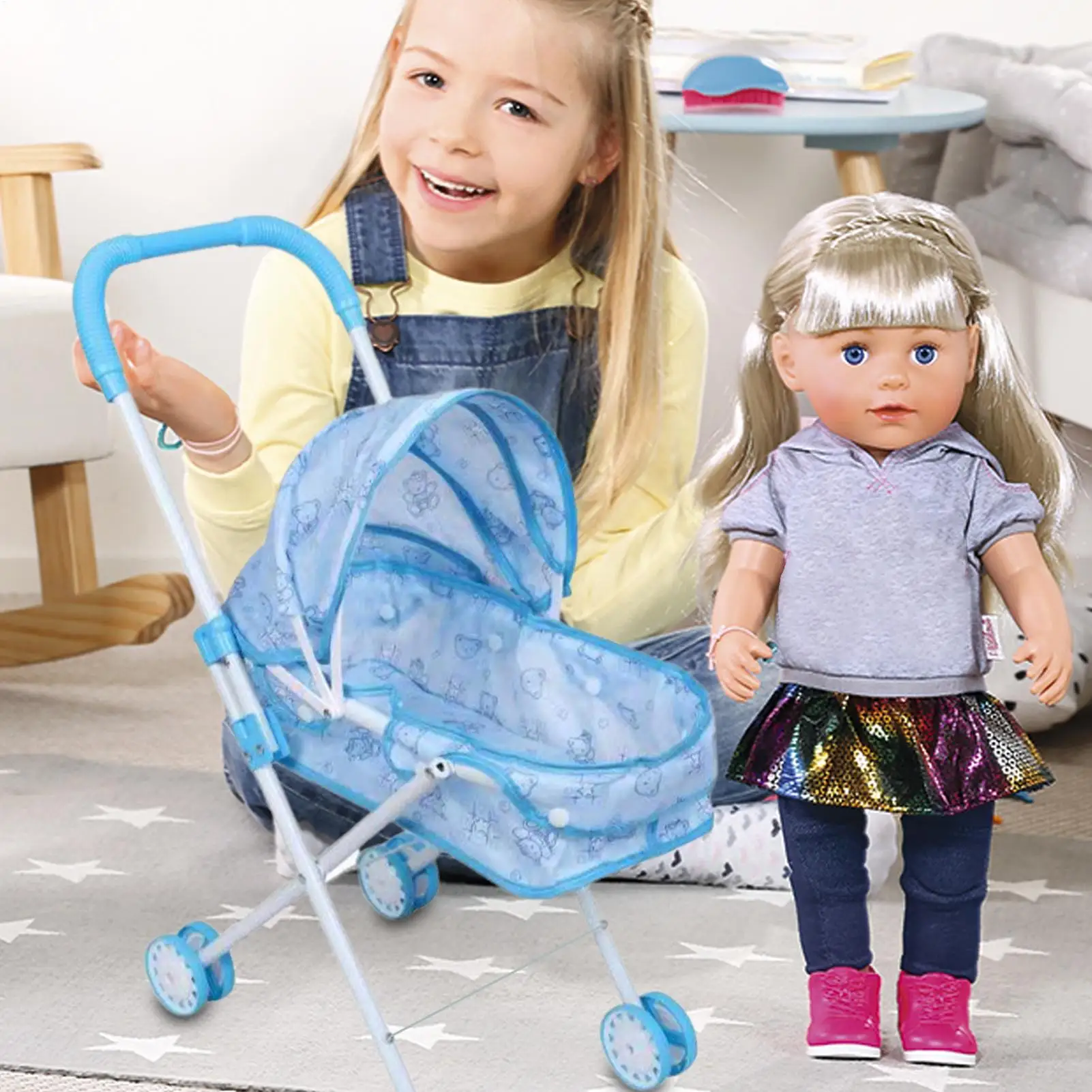 Игрушечная коляска для ролевых игр, коляска с навесом, складная коляска для детей, для мальчиков и девочек, для дома, путешествий, вечеринки, дня рождения, школы