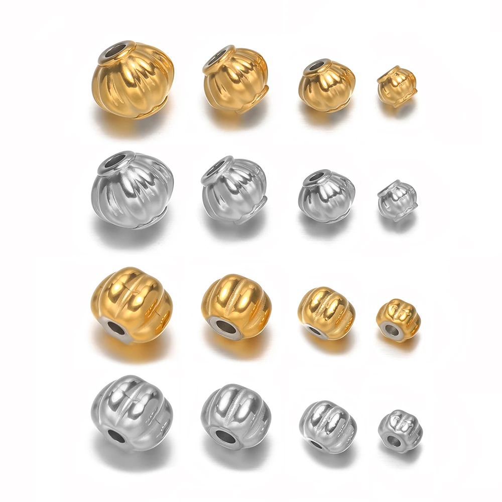 20pcs Stainless Steel Gold Bead 3mm 4mm 6mm Lantern Spacer Loose Pumpkin Beads for DIY Jewelry Bracelet Making Necklace Findings