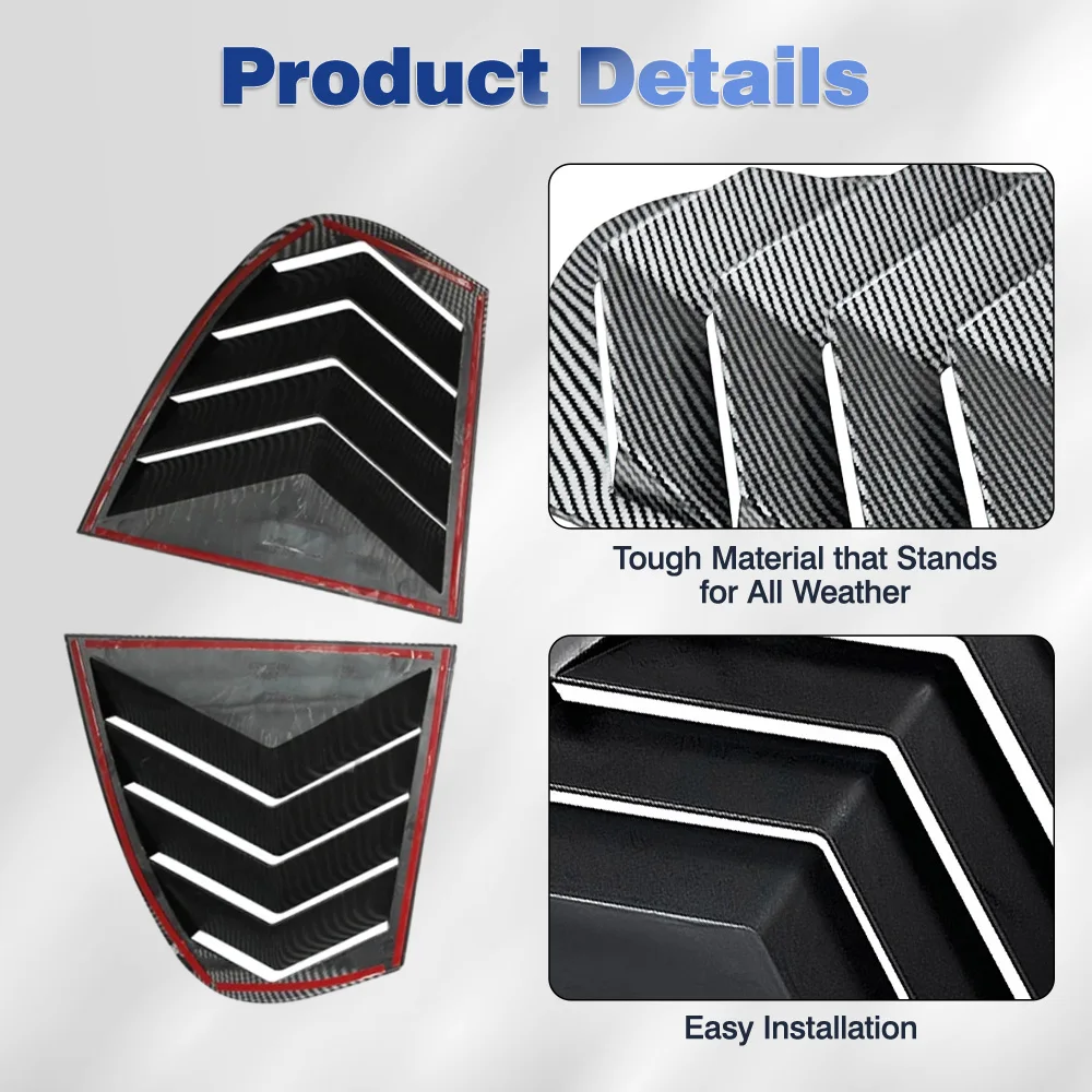 2Pcs Car Rear Window Side Louver Shutter Cover Vent Scoop Blinds Trim Spoiler For BMW 5 Series E60 E61 2004 2005 2006 2007-2010 view 5
