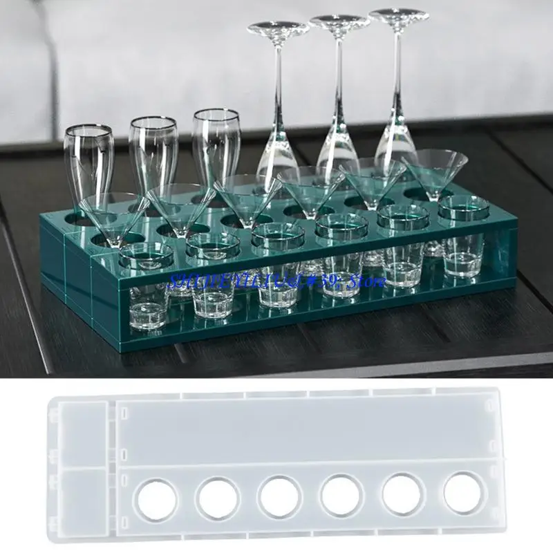 

E21F 6-Cavity Handmade Resin Cups Tray Silicone Mold Cup Storage Bracket Silicone Mould DIY Making Craft Home Office Decor